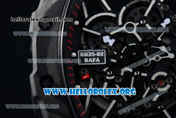 1:1 Richard Mille RM 35-02 RAFAEL NADA Japanese Miyota 9015 Automatic Black PVD Case with Skeleton Dial Red Crown Black Rubber Strap - Click Image to Close